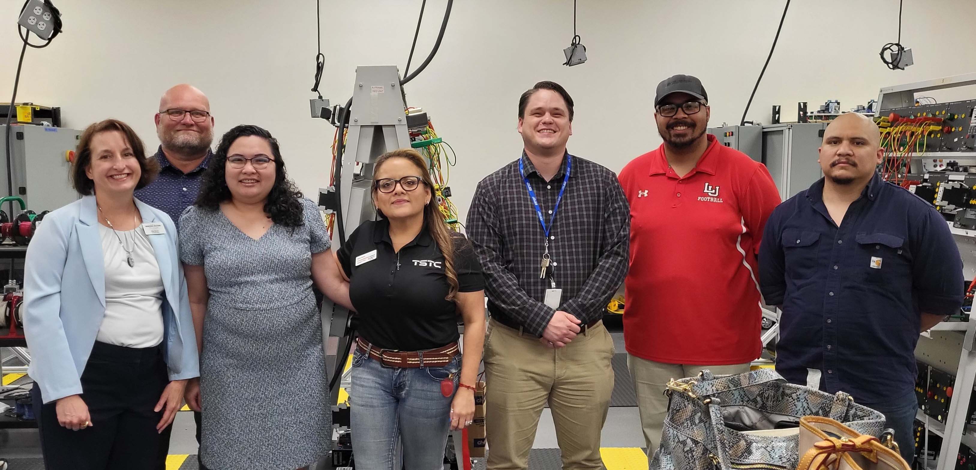 From Left to right: Jimmy Fennel (Maintenance Supervisor and a mentor) from CelLink, Karla Perez (Manager of Accelerated Training Solutions) from TSTC, Zach Scott (Senior Director of Workforce and Industry Development) from Round Rock Chamber, Isaiah Knox (Talent Acquisition and Workforce Development Specialist III) from Tekscend, Raul Nava (Maintenance Supervisor and he's a mentor) from US Farathane Georgetown