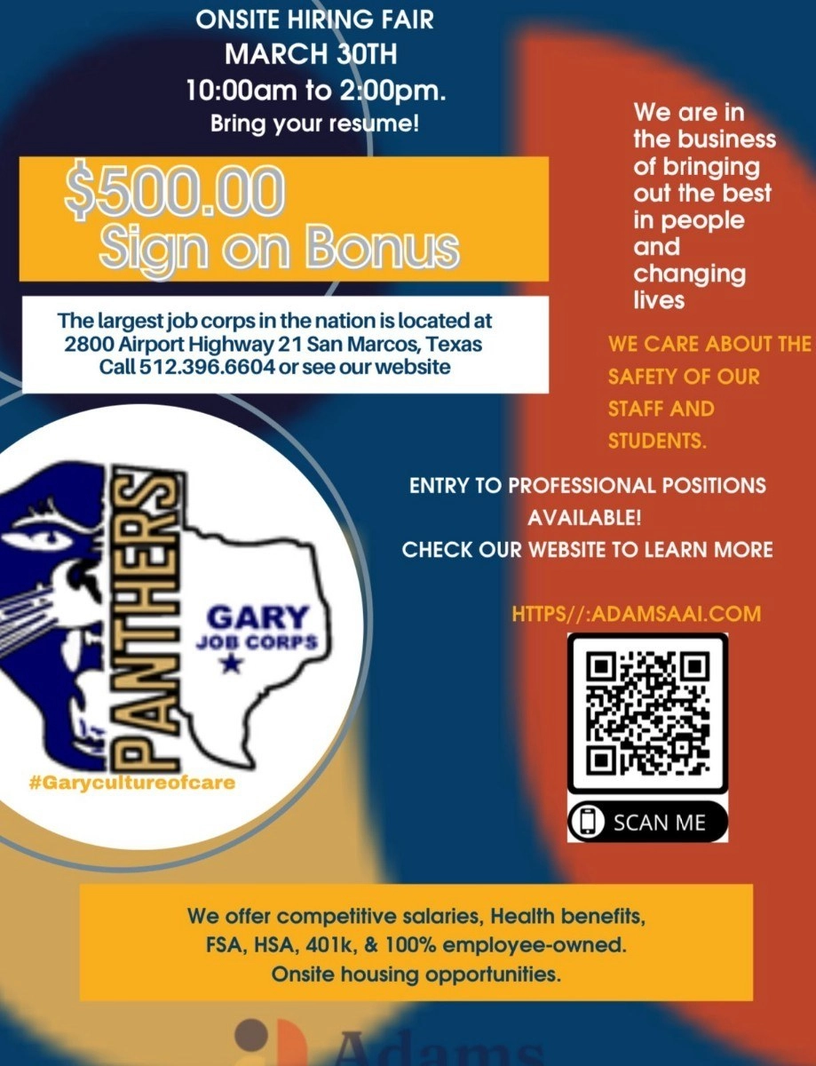 Gary Job Corps Center Hosting Onsite Job Fair Wednesday in San Marcos