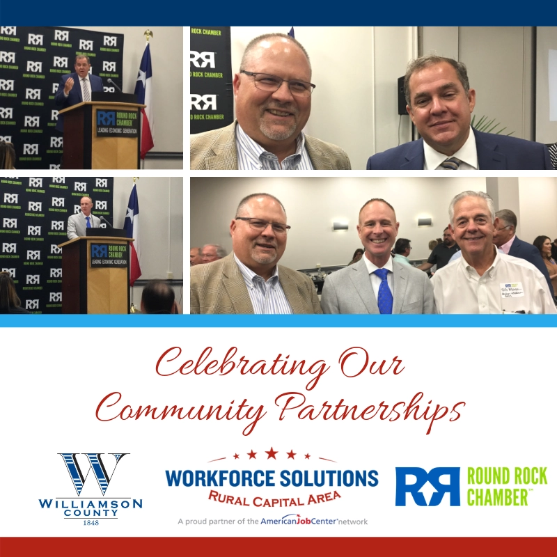 WSRCA CEO Paul Fletcher with Williamson County Commissioner Russ Boles, New Round Rock Chamber President and CEO Jason Ball