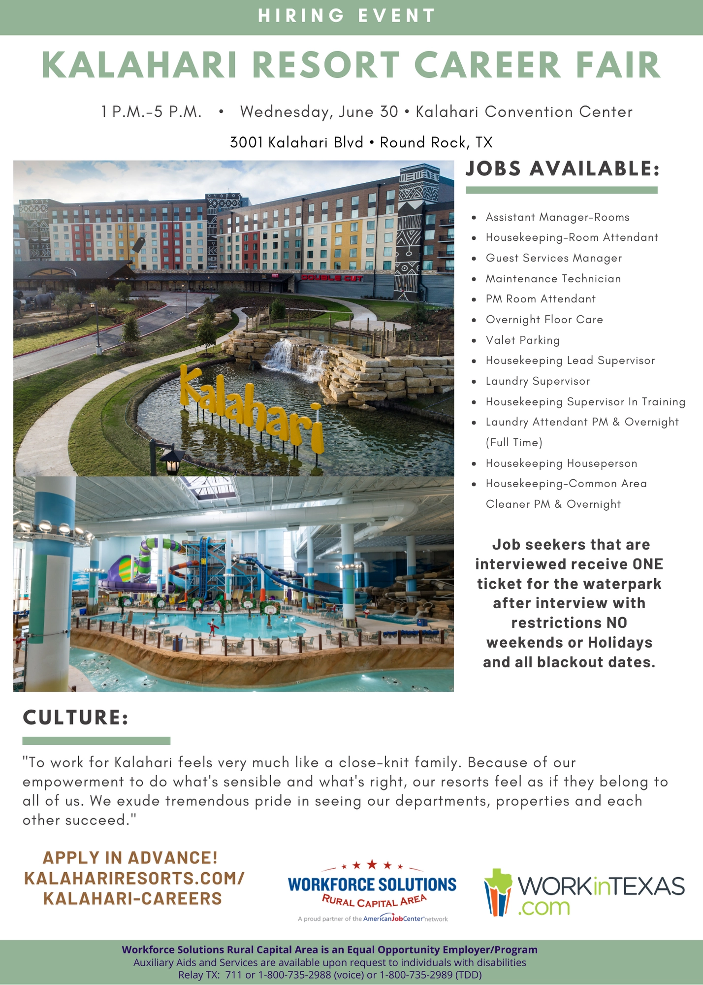 Kalahari Resorts Hosting Hiring Event on June 30